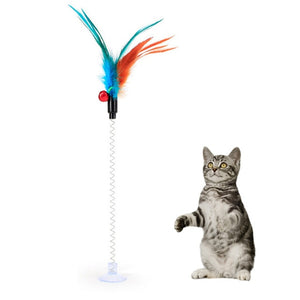 Cat Interactive Toy Stick Feather Wand With Small Bell Mouse Cage Toys Plastic Artificial Colorful Cat Teaser Toy Pet Supplies