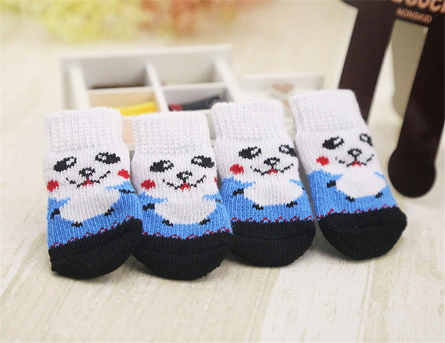 Lovely Pet Socks Antiskid Teddy Dog Socks Panda 4Pcs Pet Knits Socks Anti Slip Skid Bottom